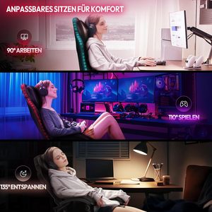 DDP <span class=keywords><strong>Chaise</strong></span> de Gaming <span class=keywords><strong>Ergonomique</strong></span> et Confortable avec Éclairage LED RGB Coloré, <span class=keywords><strong>Chaise</strong></span> Longue de Course, <span class=keywords><strong>Chaise</strong></span> de Salon, <span class=keywords><strong>Chaise</strong></span> E-Sport avec Ressorts Ensachés et Repose-Pieds - Product Image 4
