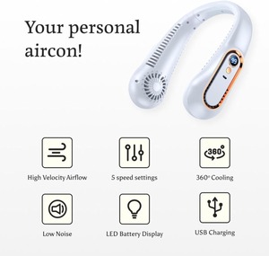 พัดลมคล้องคอแบบพกพา ชาร์จผ่าน USB พับเก็บได้ มอเตอร์ไร้แปรงถ่าน พัดลมระบายความร้อนส่วนตัวขนาดเล็ก สำหรับรถยนต์ รถบ้าน โรงแรม - Product Image 4