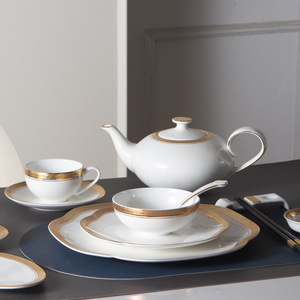 Luxury Nordic Embossed Gold Dinner Set Porcelain Bowl Dishes Plates Coffee Cup Teapot Tableware Sets - Product Image 3