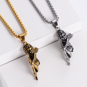 Collana con Ciondolo Angelo in Oro <span class=keywords><strong>e</strong></span> Acciaio, Collana Angelo <span class=keywords><strong>e</strong></span> Diavolo, Gioiello Moda Regalo per Ragazze - Product Image 4