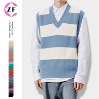 Pull tricoté à col en V pour homme, pull à rayures, Style Jacquard, blanc, bleu, personnalisé, automne, hiver