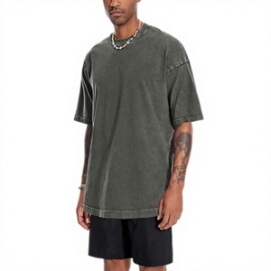 T-shirt Homme Col Rond 100% Coton 240 GSM Épais et Surdimensionné, Style Rétro Délavé à l'Acide, Écologique, Vente en Gros, Personnalisation OEM - Product Image 2