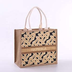 Eco Friendly Wholesale <b>Large</b> Customized Jute Tote Shopping Bag with Zipper Closure <b>Black</b> Laminated Lady <b>Handbags</b> - Product Image 3