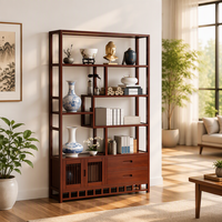 Meuble de rangement en bambou, style chinois moderne, avec plusieurs compartiments, double porte et tiroirs, pour salon, hôtel, présentoir à thé, maison