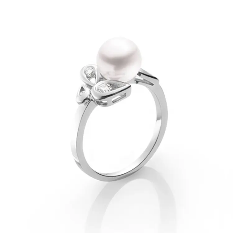 Montagem pérola 925 prata esterlina jóias white pearl anel de ajuste com cz jóias com diamantes configuração para senhoras