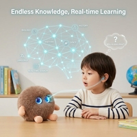 Peluche interactive marron en forme de boule moelleuse, avec IA alimentée par ChatGPT, commande vocale intelligente, chargement rapide USB-C, plus de 60 langues, mignonne et adorable