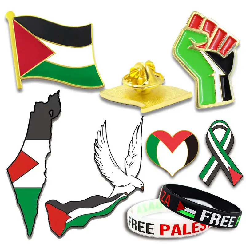 Venda quente de fábrica broche personalizado mapa da Palestina lenço para presente pulseira crachá esmaltado bandeira do país alfinetes de lapela lembranças alfinetes da Palestina