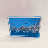 Cadre photo liquide en acrylique 4x6 pouces, design moderne et créatif, thème océan, poissons et bateaux avec impression sérigraphique pour cadeaux de bienvenue
