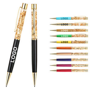 Stylo bille personnalisé avec logo imprimé, feuille d'or torsadée, flocons dorés flottants, design original, cadeaux - Product Image 1