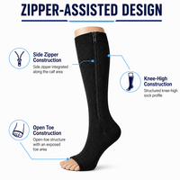 20-30 mmHg Open Toe Zipper Compression Socks Knee High Graduated Support Stockings for Women Men OEM Private Label