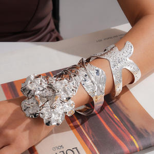 Vintage <b>Silver</b> Plated Tungsten Leaf Starfish Open Wrap <b>Bracelet</b> Freshwater Pearl Trendy Wedding Anniversary Engagement Gift - Product Image 3