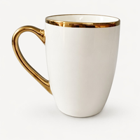 Mug en céramique blanche avec anse à bord doré 12oz 355ml Café Thé Logo personnalisé OEM Vente en gros 10.4cm Cadeaux d'affaires Hôtel Restaurant Café