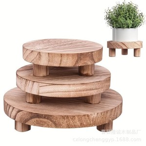 Wooden Base Ornament Stool Circular Solid Wood Bathroom Flower <b>Pot</b> Holder <b>Standing</b> Type LC-96 - Product Image 3