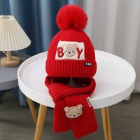 Ensemble bonnet et écharpe pour enfants, vente en gros d'usine, doublure polaire, bonnet tricoté épais avec cache-oreilles, protection thermique contre le froid hivernal