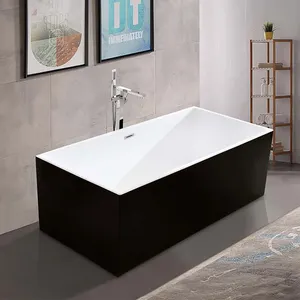 Basit tasarım katı yüzey beyaz siyah küvet banyo dikdörtgen bağlantısız akrilik kare küvet