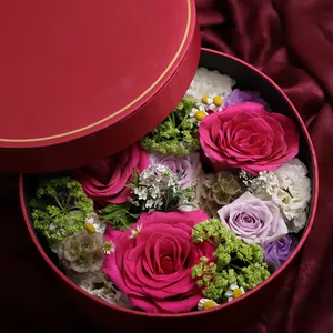 Lüks karton ipek kumaş yuvarlak çiçek kapaklı kutular için sevgililer günü düğün anneler günü