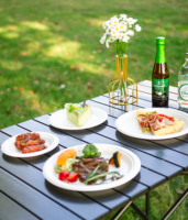 Assiettes rondes jetables en bagasse de canne à sucre de 8 pouces, robustes et écologiques, pour le camping et les mariages