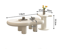 Ensemble de table basse moderne en forme de nuage blanc avec structure en bois et rangement pour salon, meubles de maison