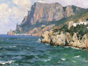 Dipinto a Olio di Scena Costiera con <span class=keywords><strong>Scogliera</strong></span>, Cornice Dorata Vintage, Paesaggio Mediterraneo su Tela, Dipinto a Mano, Dimensioni Personalizzabili per <span class=keywords><strong>Hotel</strong></span> - Product Image 6