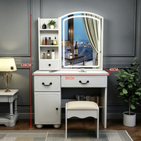 Table de maquillage moderne et simple avec miroir éclairé intégré, armoire de rangement durable et écologique pour