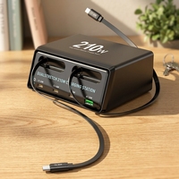 Stasiun Pengisian Daya Cepat GaN 210W Multi-Port Desktop untuk Perangkat Pintar dengan 2 Kabel USB-C yang Dapat Ditarik
