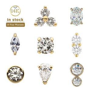 Lotus Wholesale Gioielli Raffinati in Oro Giallo Massiccio 14k 18k con Moissanite Lucida, Terminali Senza Filettatura per Piercing Orecchio e Corpo - Product Image 1