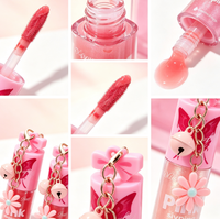 SIYPING Porte-clés Fleur Clochette Brillant à Lèvres Scintillant Hydratant Non Collant Maquillage Huile à Lèvres Brillante Portable pour la Beauté Quotidienne