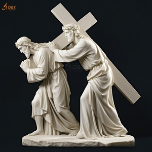 Estatua grande famosa Católica Cristiana talla de piedra Jesús 14 estaciones segunda estación mármol blanco Jesús lleva escultura cruzada - Product Image 5