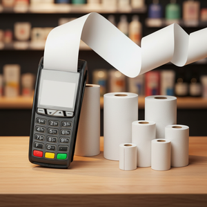 กระดาษม้วนจัมโบ้สำหรับเครื่องบันทึกเงินสดแบบใช้ความร้อน ปราศจากสาร BPA ขนาด 48 แกรม 57*50/57*30 มม. สำหรับเครื่อง POS สีขาวบริสุทธิ์ 70 แกรม 13*17 มม. - Product Image 1