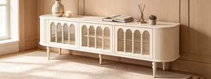 Mueble para TV y Cómoda Alta de Madera de Teca Estilo Moderno de Mediados de Siglo con Patas Cromadas, Consola Multimedia para Sala de Estar - Product Image 6
