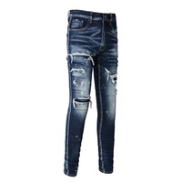 Jean slim empilé pour homme, déchiré, effet vieilli, patchwork, éclaboussures de peinture, coupe skinny, fin, en denim, vente en gros, mode 6905