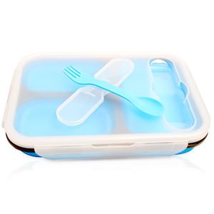 Recipientes de armazenamento de alimentos reutilizáveis ecológicos, lancheira de silicone de qualidade alimentar dobrável para crianças, nova caixa de almoço com garfo - Product Image 3