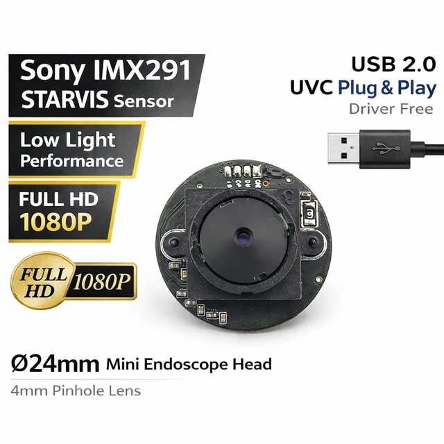 2MP Sony IMX291 USB Camera Module 24mm Round PCB 150 Degree or 105 Degree No Distortion for Industrial Endoscope