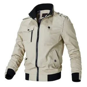 Men's Stand-up Collar Washed Jacket Cotton Cargo Outdoor Casual Jacket