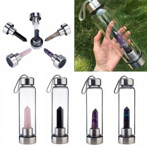 ขวดน้ำแก้วใส่คริสตัลรักษ์โลก ขวดน้ำเพชรพลอยธรรมชาติพร้อมคริสตัล - Product Image 2