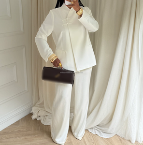 Traje Blanco Elegante para Mujer Musulmana Willson, Chaqueta Blazer con Cuello Alto, Asimétrica, Holgada y Transpirable - Product Image 4