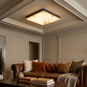 Alabaster Brass <b>LED</b> AC <b>Modern</b> Luxury Square <b>Ceiling</b> Lamp Flush Mount for Study Corridor Hotel Villa - Product Image 2