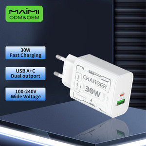 Chargeur rapide Maimi 30W PD, prise EU, double port <span class=keywords><strong>USB</strong></span>-C et <span class=keywords><strong>USB</strong></span>-A, charge rapide 3.0, adaptateur mural 30W, chargeur de téléphone <span class=keywords><strong>Power</strong></span> Delivery - Product Image 1