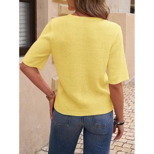 Cardigan court à manches courtes pour femme, en tricot boutonné, léger, haut d'été décontracté, chemisier respirant, pull tendance - Product Image 4