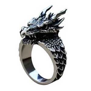 <span class=keywords><strong>Bague</strong></span> en acier inoxydable de style hip-hop rétro gothique avec tête de dragon pour homme, <span class=keywords><strong>bague</strong></span> punk pour motard, à porter au quotidien, accessoires de bijoux tendance - Product Image 1