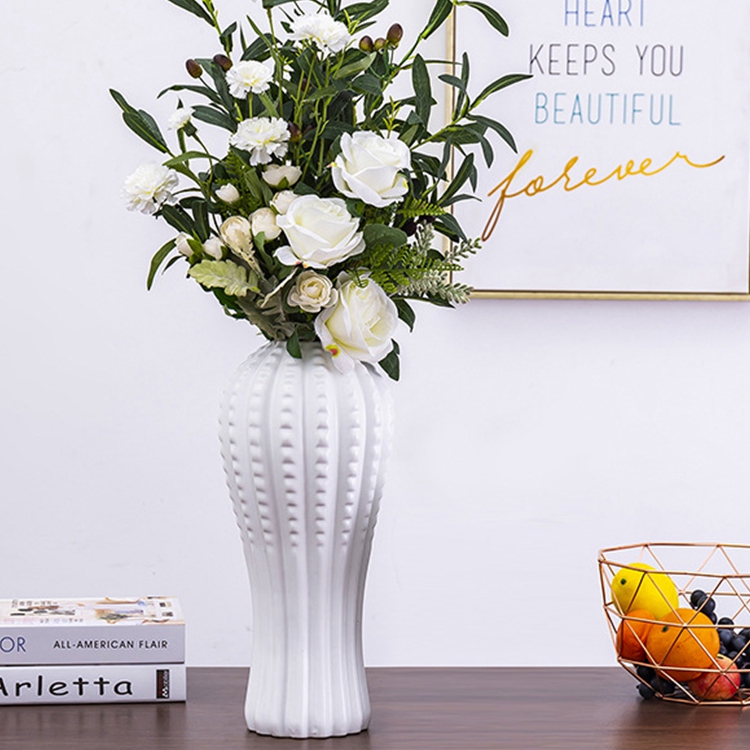 Simple creative home living room TV cabinet flower arrangement ornaments round white ceramic vase