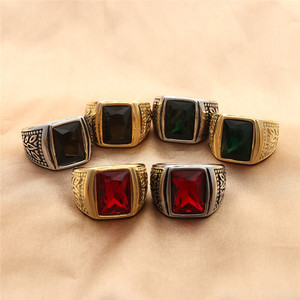Bague carrée géométrique pour homme avec pierre précieuse rouge et noire sertie en clos, style rétro punk, bijoux en acier inoxydable, cadeau Dongguan 280683 - Product Image 1