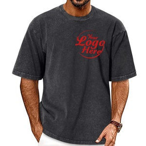 T-shirts amples 100 % coton pour hommes, style streetwear, basiques avec motif 3D, en tissu tricoté lourd délavé, toutes tailles - Product Image 1