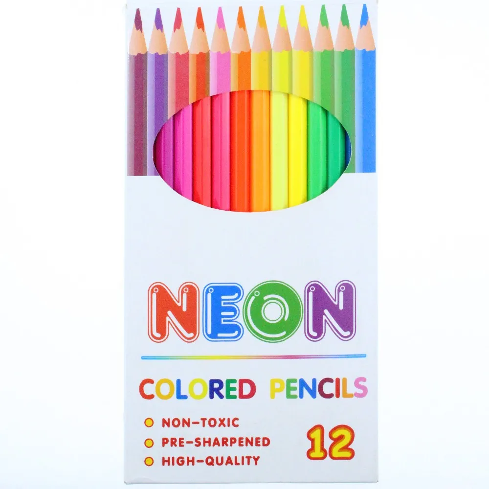 12 renk standart 7 ''neon vücut ahşap renkli kurşun kalem ile özel logo