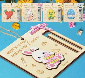 DAMAI Easter Wooden Money Holders <b>Square</b> Card Ornaments With Bunny Chick Carrot Egg Designs For Easter Gift Decor - Product Image 3