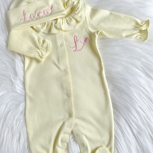 Embroidery Blanks Yellow Ruffles Collar with Picot Trim Fashion Baby Girl Bodysuit Custom Cotton Baby <strong>Coming</strong> <strong>Home</strong> <strong>Outfits</strong> - Product Image 2