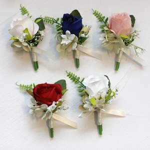 Ruban de corsage de poignet en fausse perle, fleurs roses artificielles, satin de soie, fleur de mariage, boutonnière, épingle de poignet pour hommes - Product Image 2