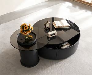 Modern <b>Round</b> <b>Coffee</b> <b>Table</b> Set Tempered Glass Top Metal Frame Storage Living Room Furniture - Product Image 1