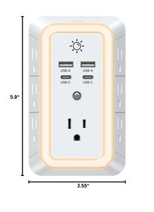 Regleta de Enchufes de Pared para Hospital con 7 Tomas de Corriente, 4 Puertos USB-A y 2 Puertos Tipo-C, Luz Nocturna, Instalación Rápida - Product Image 6