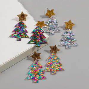 Pabrik Natal penuh warna berbintik-bintik bintang bulan payet fantastis pohon Natal perhiasan siswa akrilik anting menjuntai - Product Image 3